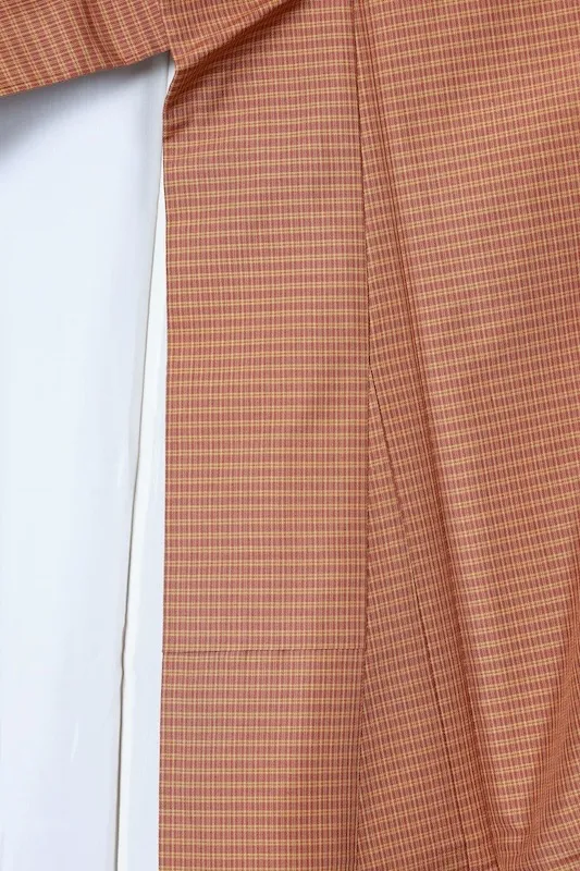 Tsumugi(Japan used kimono), Kihachijo, Yellow/Brown, Plaid, R152