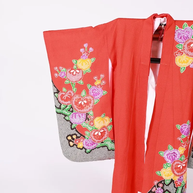 Girl's Yotsumi Pre-loved Kimono – Red, Purple, Yellow, Green, White; A142