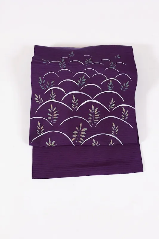 Summer Nagoya obi used(sash), ro-ha (leaf pattern), hand-painted, L14