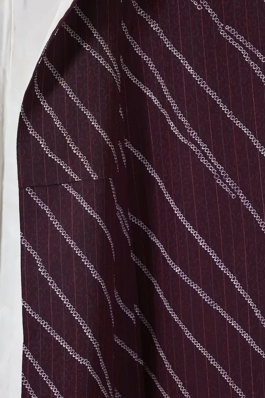 Komon (used kimono) - Purple, White, Red, Arabesque, Shibori (tie-dye) pattern, Stripes - B1433