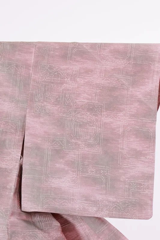 Tsumugi silk(Japan Pre-loved kimono); pale purple, gray, and white(A073)
