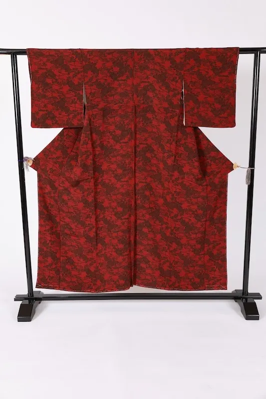 Edo Komon (traditional Japanese kimono fabric), brand new, unused, wine and black, stencil dyed Yuzen, B1416
