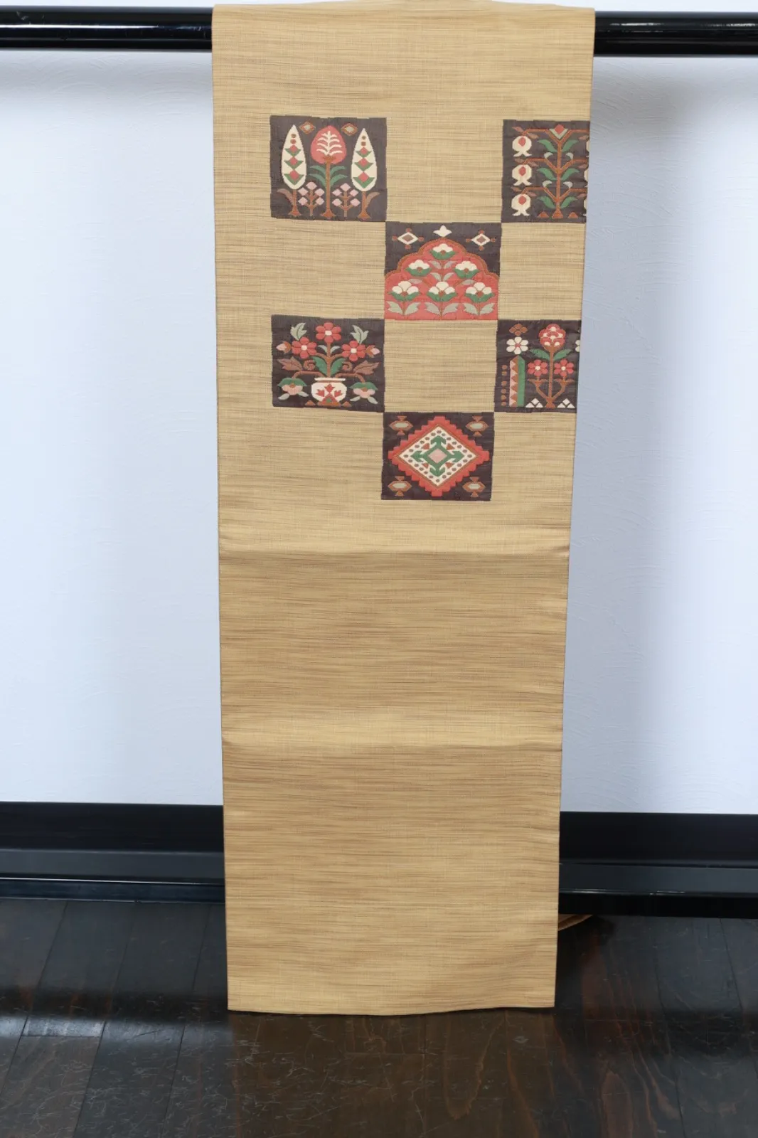 Nagoya Obi(used sash) – Mustard, Brick Red, Green, Brown R109