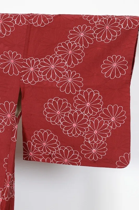 Japan used Haori Jacket – Dark Crimson with White Chrysanthemums and AllT192