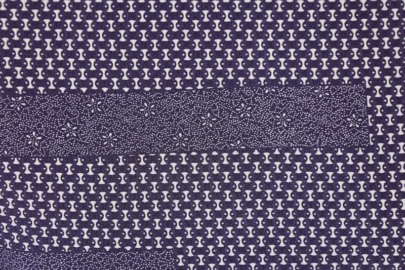 Edo Komon (traditional Japanese patterned used kimono fabric), brand new, unused, purple and white, floral pattern, horizontal stripes, B1377