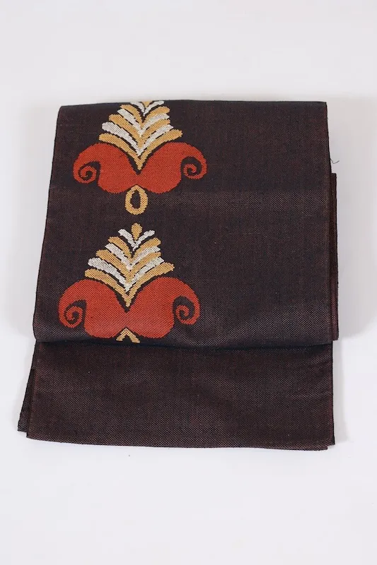 Nagoya Obi（used sash), Tsumugi silk, purple/red/yellow/off-white, hand-woven, L88