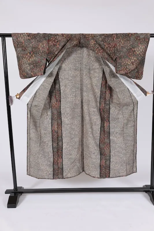 Japa Pre-loved Kimono – Moss Green, Red, Yellow – Landscape Design (Q13)