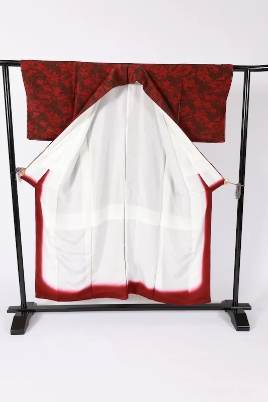Edo Komon (traditional Japanese kimono fabric), brand new, unused, wine and black, stencil dyed Yuzen, B1416