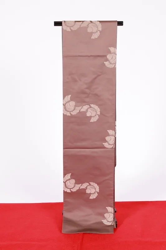 Fukuro obi used( sash), by Tsujimura Jusaburo, brown, Fukura Suzume B