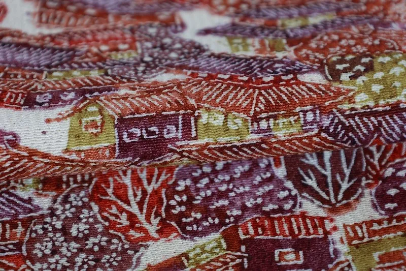 Nagoya obi (sash), brand new, unstitched, brick pattern, green, purple, off-white, landscape design, J30