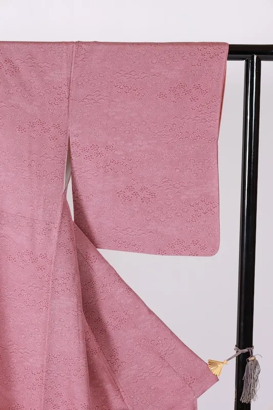 Edo Komon (used kimono fabric), purple and pink, floral and sharkskin pattern, tool carving, cone carving, B1374