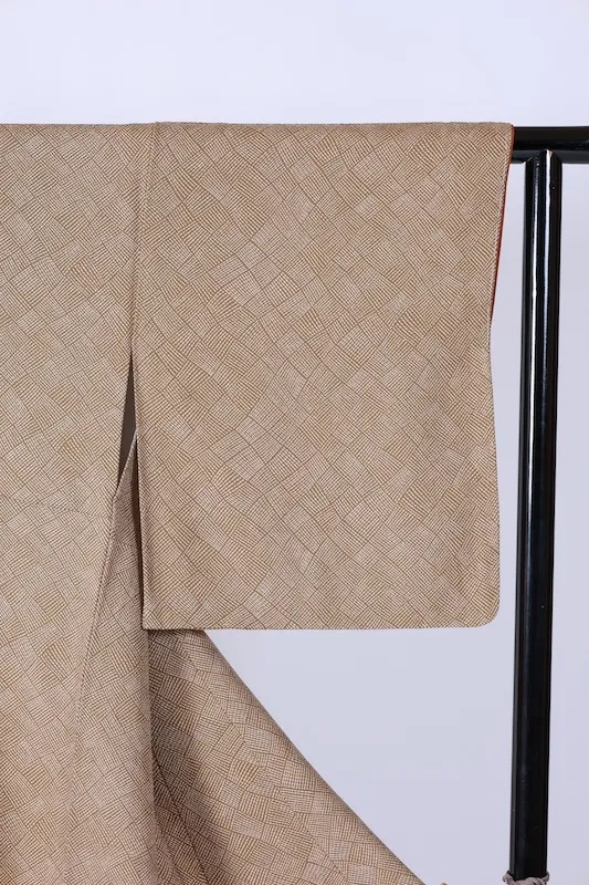 Komono ( kimono), brand new, unused, olive green and beige, woven pattern, B1384