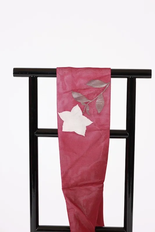 Summer Nagoya obi used (sash), sheer fabric, purple, silver, white, floral, dewdrop grass pattern, L15