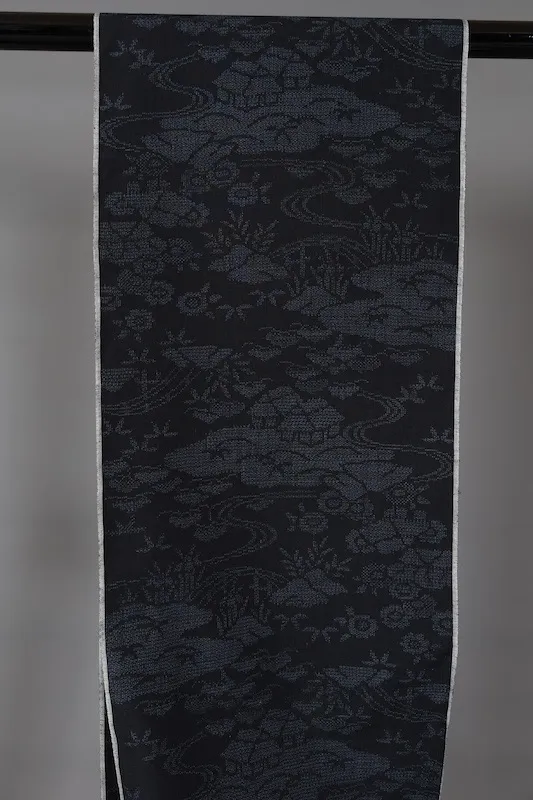 Vintage TextileArt　Ishige Yuki Tsumugi Silk Fabric, Indigo Shades, Original Landscape, Hundred Tortoiseshell Pattern, L142