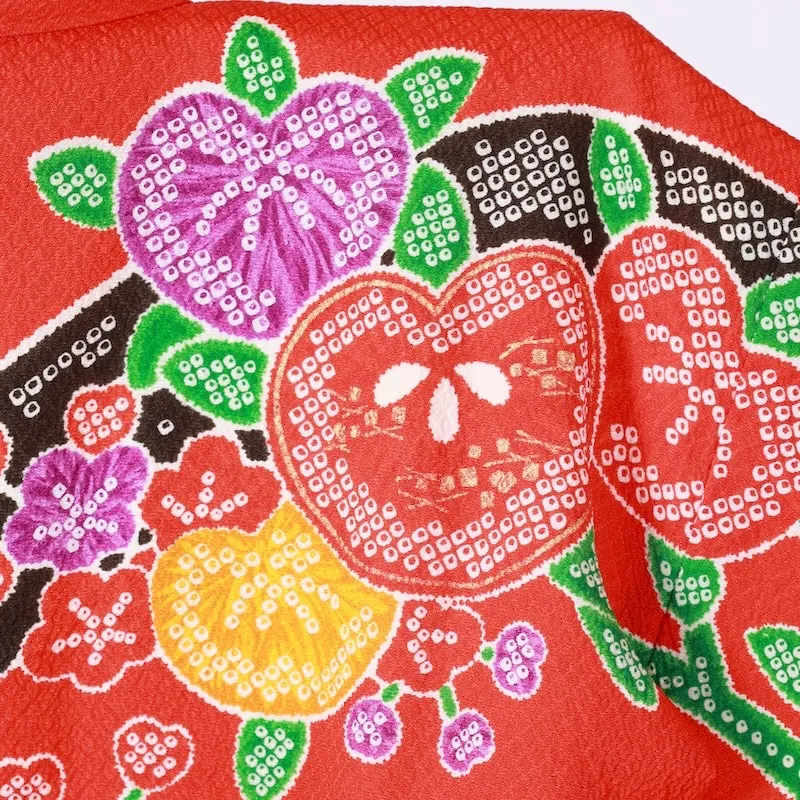 Girl's Yotsumi Pre-loved Kimono – Red, Purple, Yellow, Green, White; A142
