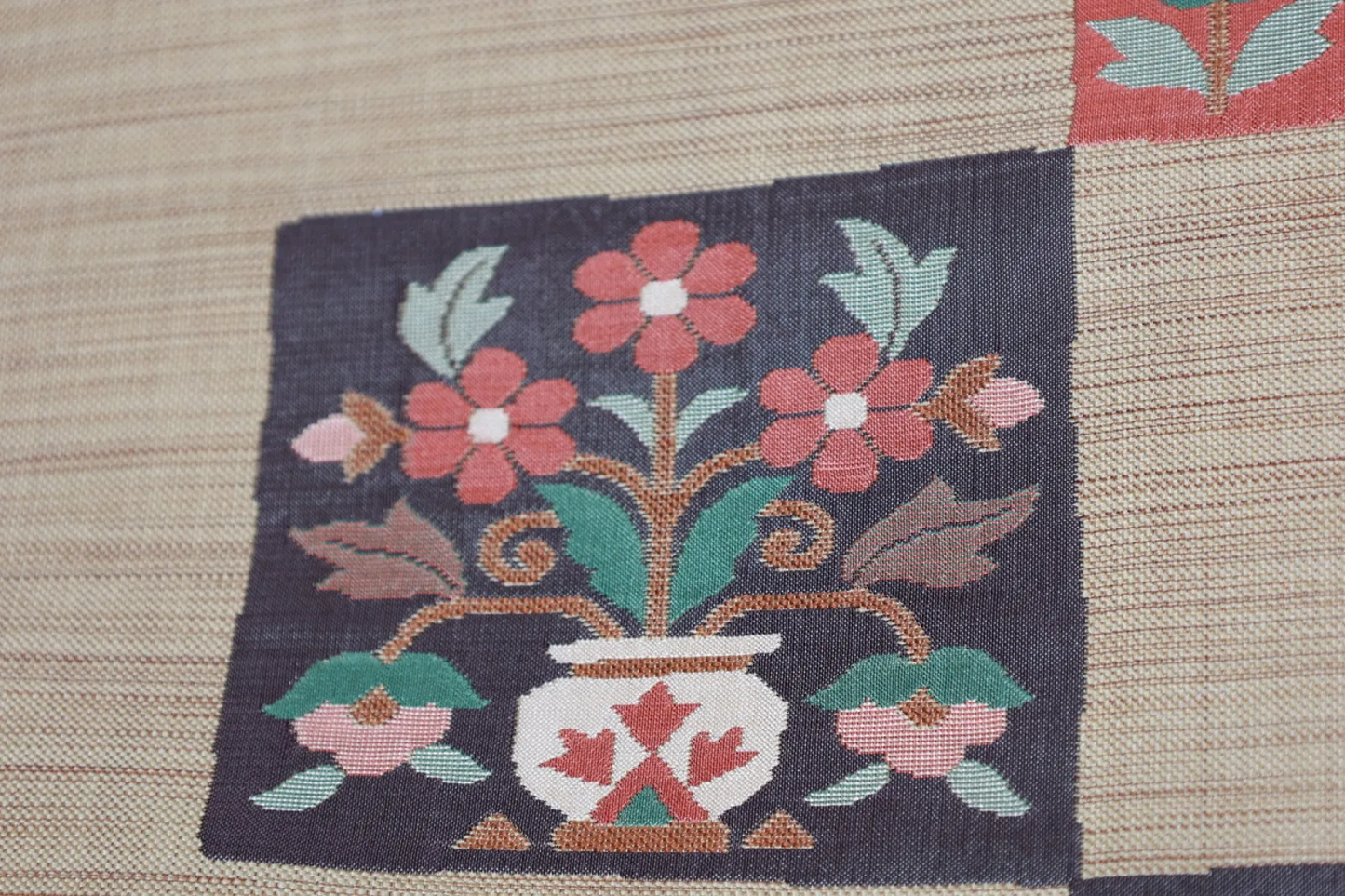 Nagoya Obi(used sash) – Mustard, Brick Red, Green, Brown R109