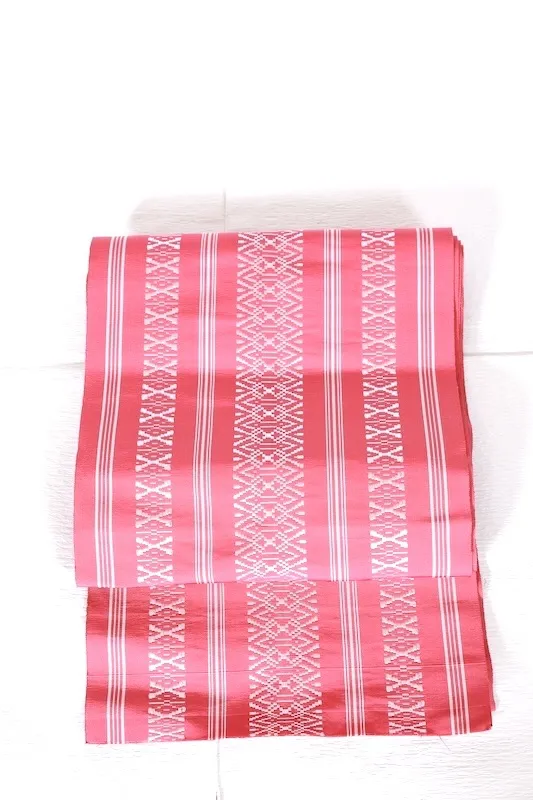 Hakata Fukuro Obi(used sash) – Kenjo Pattern – Pink & White – A367