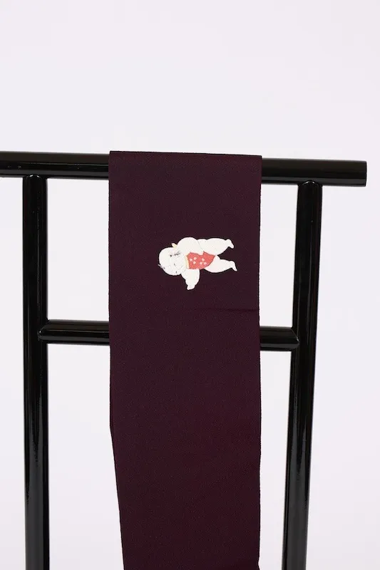 Nagoya obi used (sash), crepe silk, purple, red, white, light blue, black, hand-painted, children's design, L50
