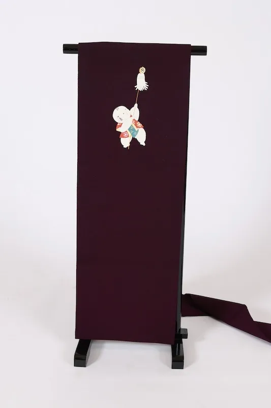 Nagoya obi used (sash), crepe silk, purple, red, white, light blue, black, hand-painted, children's design, L50