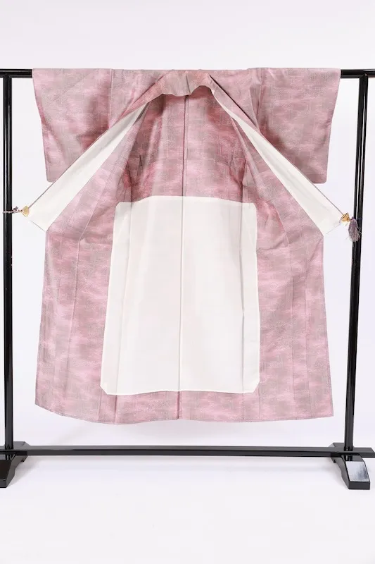 Tsumugi silk(Japan Pre-loved kimono); pale purple, gray, and white(A073)