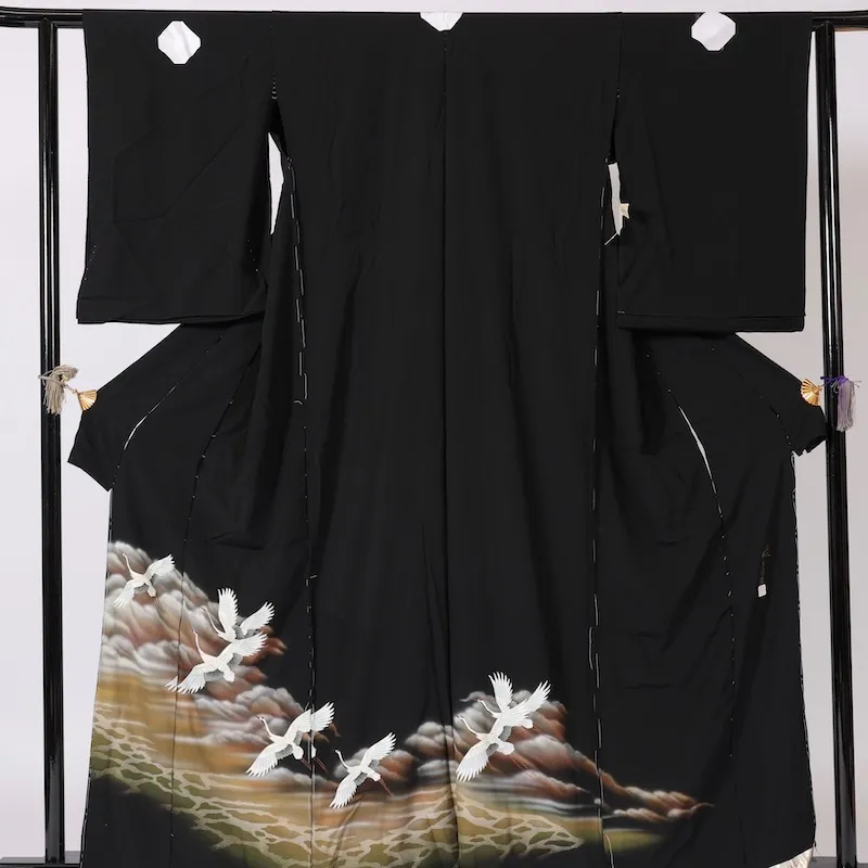 　Japan Kimono – Brand New, Untailored – Cranes, Rimpa Style, Kyo-Yuzen Dyeing / 1359