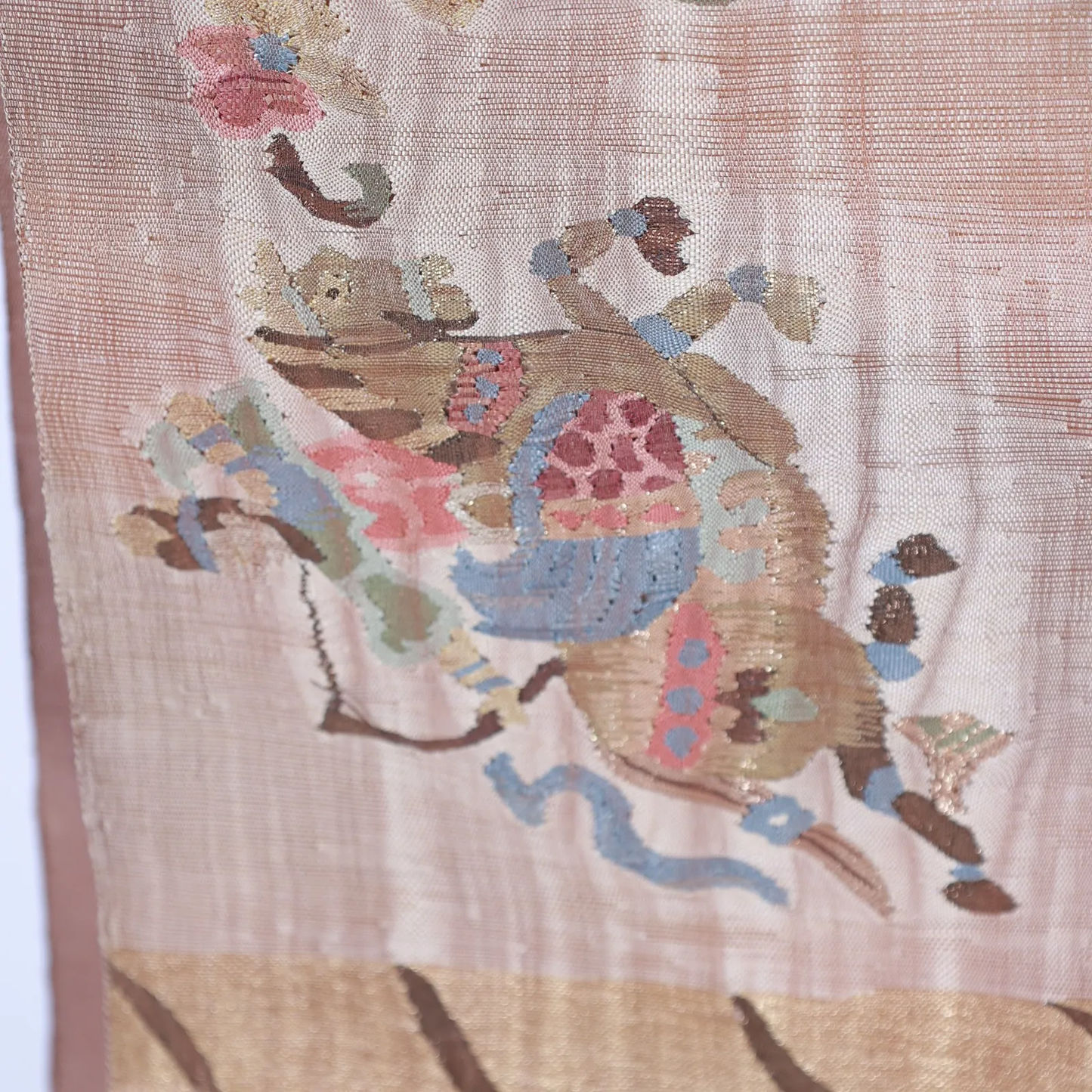 Fukuro obi used ( sash) - Gold, Rust Red, Blue - Taiko pattern - V29