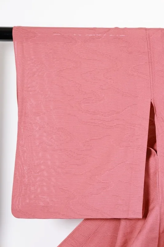 Summer used kimono, ro (gauze weave), coral color, flowing water pattern throughout, R28