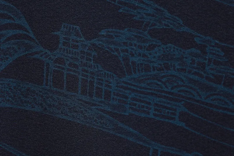 Komono (kimono), brand new, unused, genuine indigo dye, varying shades of indigo, original landscape design, B1473