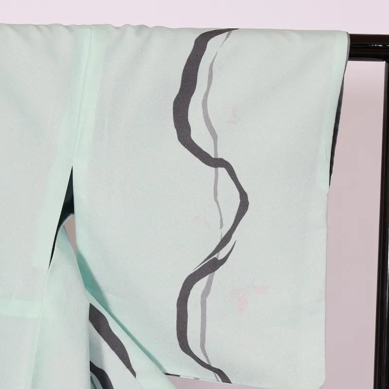 Japan used Kimono – Light Blue, Black, Gray, Pink – Wavy Stripe Pattern (Yoroke) – K125