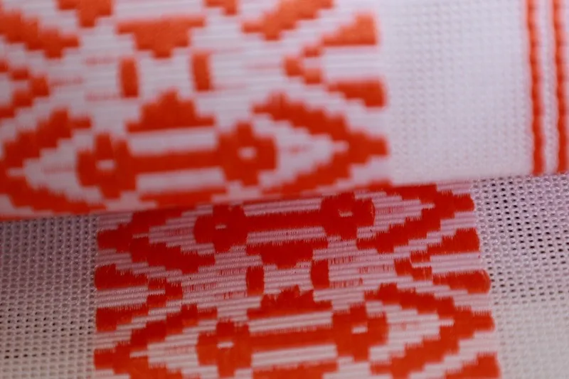 Summer Nagoya obi, Hakata style, Kenjo pattern, sheer fabric, white and orange, R41