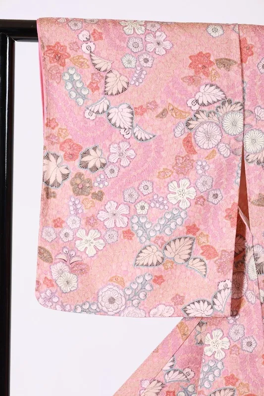 Brand-new, unused Japan kimono; colors include pale purple, pink, green, blue, (K292).