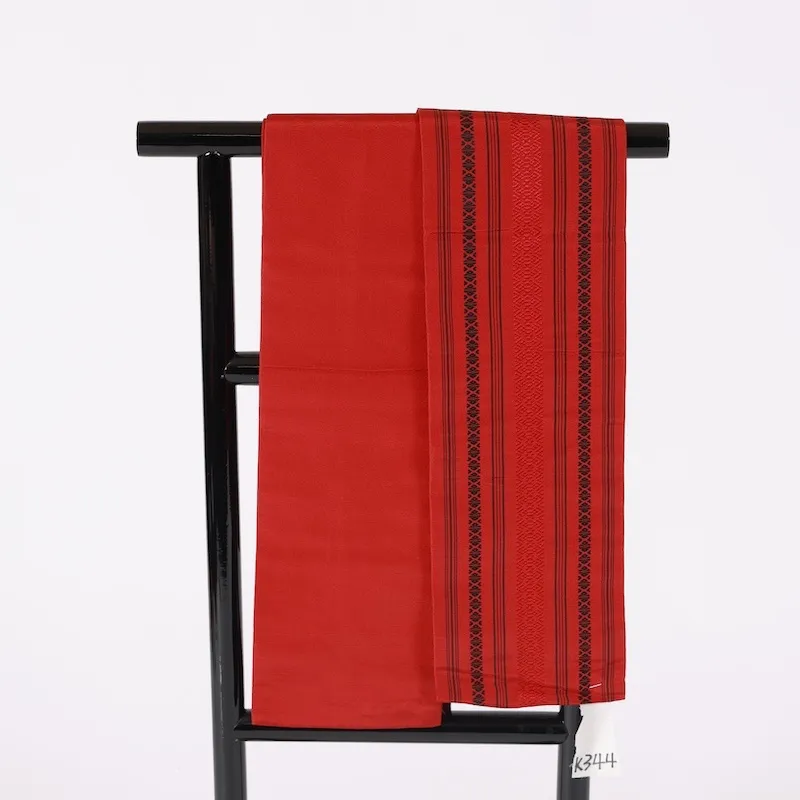 Yukata Half-Width Obi(used sash) – Hakata Weave, Kenjo Pattern (Red & Black) – K344