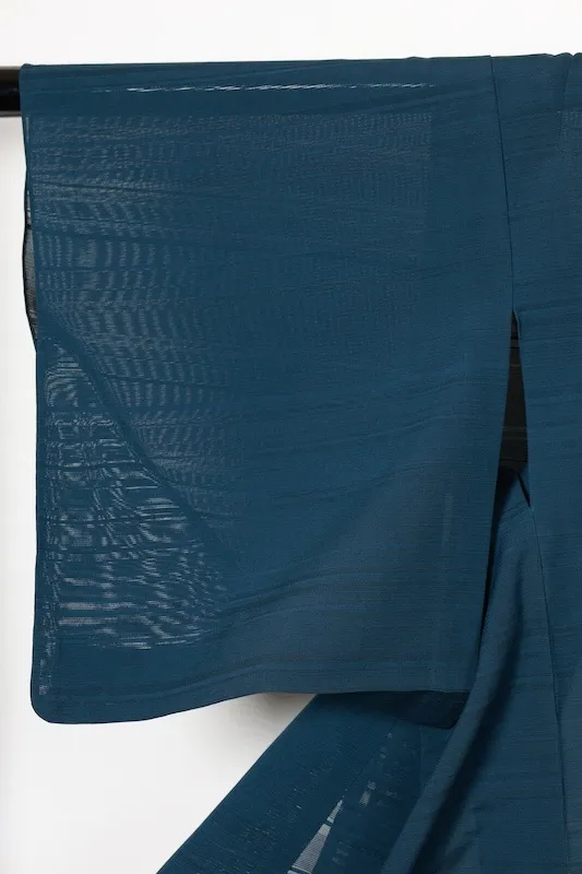 Summer  Komon (used Kimono) – *Ro* Weave – Iron Navy – Horizontal Stripe Pattern – R36