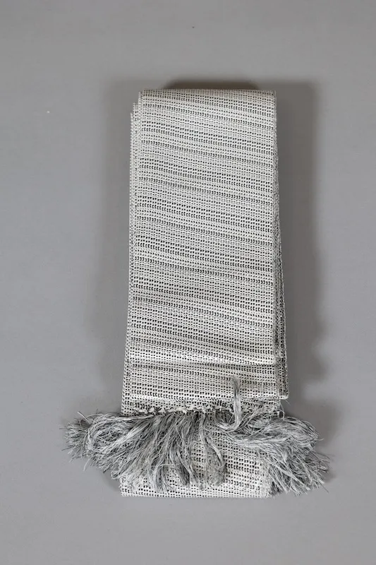 Men's Yukata Obi used(Sash) - White & Black Geometric Pattern - L123