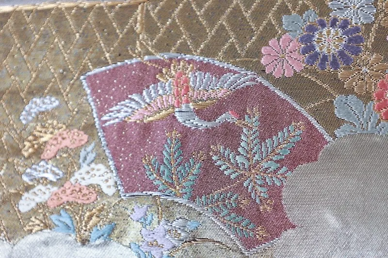 Nagoya obi used (sash) - Silver, Gold, Bronze, Purple, Coral - L49