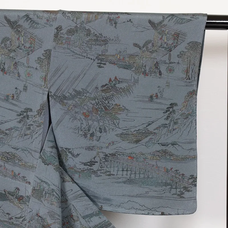 used Edo Komon (a type of traditional Japanese patterned fabric), gray, landscape design, T52