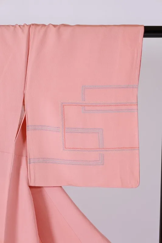 Tsukesage Kimono – Brand New & Unused – Cherry Blossom Pink, Shades of Gray, Beige, Coral Pink B1415