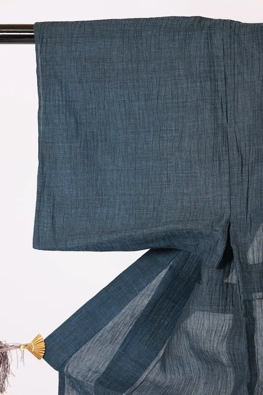 Men's summer kimono used, linen, indigo dyed, crepe fabric,L56
