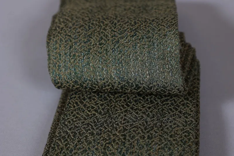 Men's Yukata Obi used (Sash) - Tsumugi Silk - Shades of Green - L139