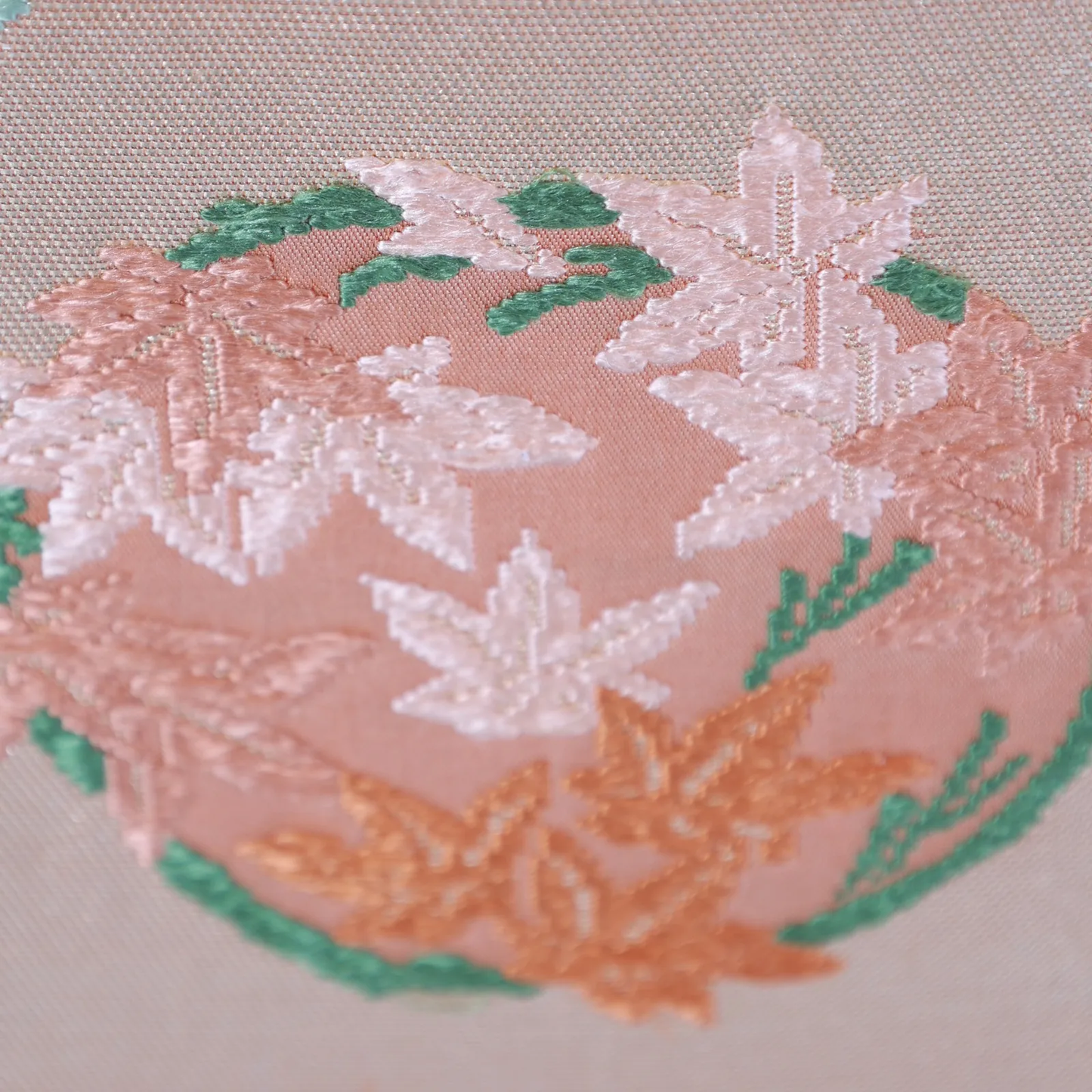 Fukuro Obi used(formal sash), Saga Nishiki, Karaori weave, Gold, Green, Blue-gray, Purple, Rust-red, White, V30