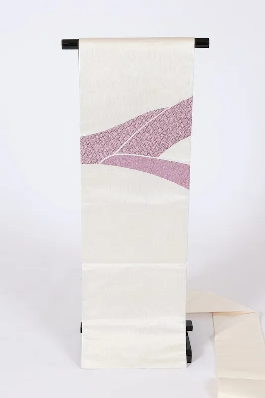 Nagoya obi used (sash), silver and purple, Edo komon (patterned kimono fabric), patchwork design, L51