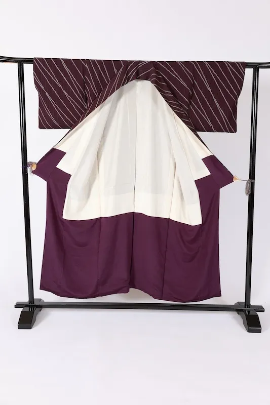 Komon (used kimono) - Purple, White, Red, Arabesque, Shibori (tie-dye) pattern, Stripes - B1433