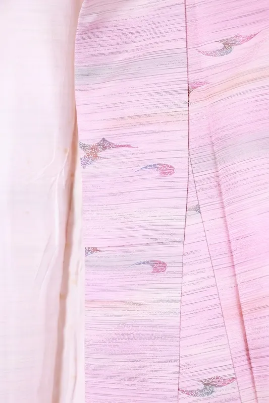 Komon (used kimono fabric) - Cherry blossom pink, brown, charcoal red, horizontal stripes - B1451
