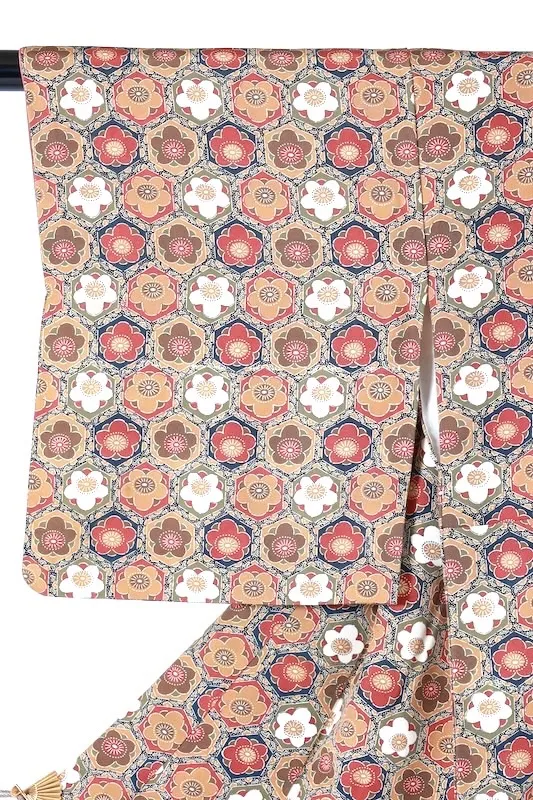 Japan used Kimono – Deep Green, Ochre, Indigo, Brown – Floral Pattern – J35