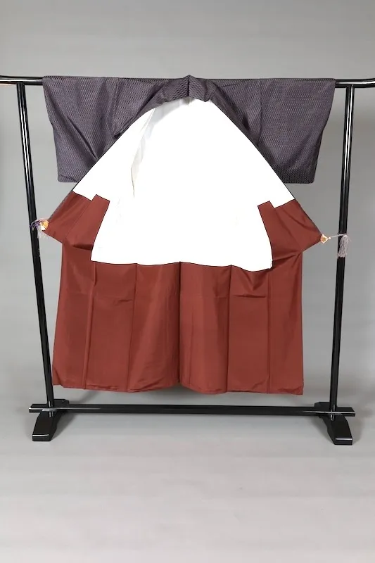 Oshima Tsumugi used silk fabric, purple, yellow, white checkered pattern, handwoven, L142
