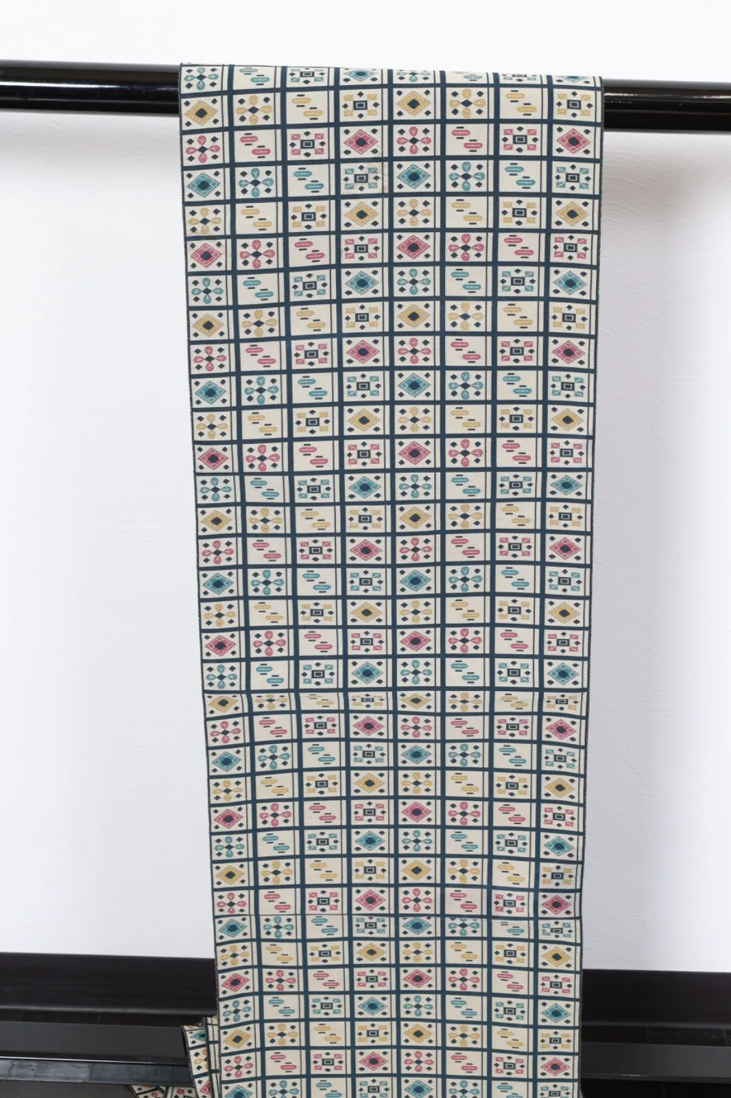 Nagoya Obi(used sash) – Beige, Mustard, Indigo, Blue – Plaid – R134