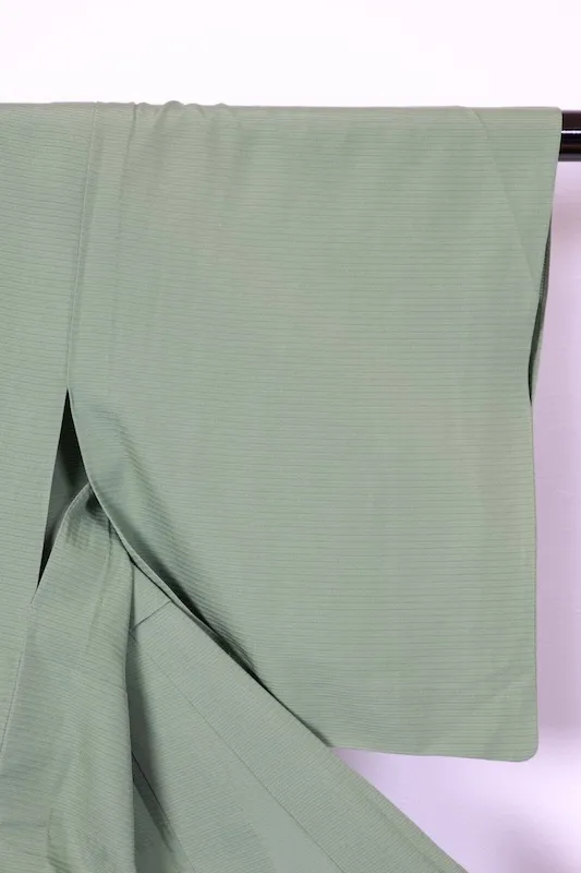 Summe used kimono, ro weave, mugwort green, single crest, Dakimiyoga, R21