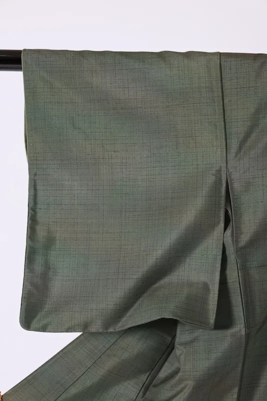 Oni-Tsumugi(Japan used kimono)  – Shades of Green – Hand-woven – K317