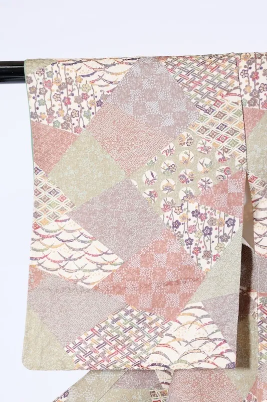 Japan Pre-loved Kimono – Brown, Green, Beige, Vermilion;  (A081)