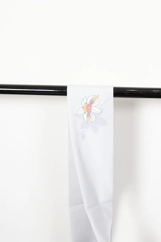 Summer Nagoya obi (used sash), ro silk, gray, white, brown, blue-gray, floral pattern, R40